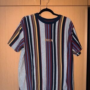 RVCA Men's Navy and Red Striped Tee